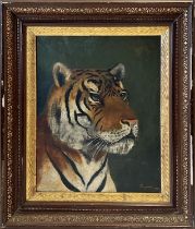 A. GARNHAM (19th Century British School) 'Head Study of a Bengal Tiger', oil on canvas, signed and