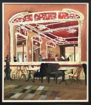 RICHARD BEER (1928-2017), 'Cafe De La Paix, Valreas', oil on canvas, 75.7cm x 66cm, signed,