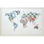 JUSTINE SMITH, 'Money Map of the World', screen print, 85cm x 136cm, signed, framed. (Subject to ARR