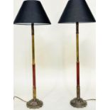 TELESCOPIC TABLE/LIBRARY LAMPS, a pair, early 20th century patinated gothic and ormolu, each with