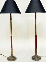 TELESCOPIC TABLE/LIBRARY LAMPS, a pair, early 20th century patinated gothic and ormolu, each with