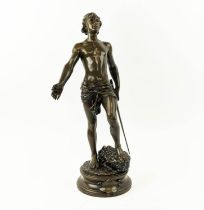 ADRIEN ETIENNE GAUDEZ (1845-1902), bronze figure of 'David', with his foot resting on the head of