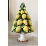 CAPODIMONTE CENTREPIECE, Italian ceramic stand supporting pyramid tower of lemons 'capodimonte',