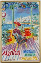 CONSTANTIN TERECHKOVITCH, large original travel poster, Menton – Mer Monts et Merville – Cote d’