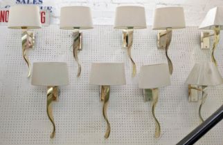 PORTA ROMANA RIBBON WALL LIGHTS, a set of nine, 50cm H each, seven with Porta Romana shades, two