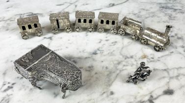 MINIATURE SILVER TRAIN, German for Dutch market, 800 silver C.1900, with engraved tender and four