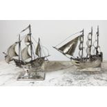 SILVER DUTCH SAIL BOATS, two, intricately worked. (2) Approx 28 Oz.