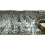 WINE GLASSES, sixteen and fifteen white six red and four others, cut glass. (41)