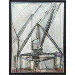 MANNER FRANK AUERBACH, 'Shipyard Cranes', oil on canvas, 101cm x 76cm, framed.