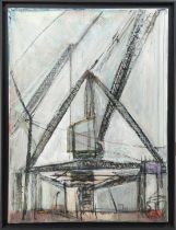 MANNER FRANK AUERBACH, 'Shipyard Cranes', oil on canvas, 101cm x 76cm, framed.