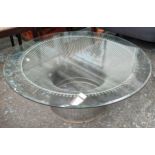 AFTER WARREN PLATNER LOW TABLE, 91cm diam. x 38cm H, bevelled glass top.