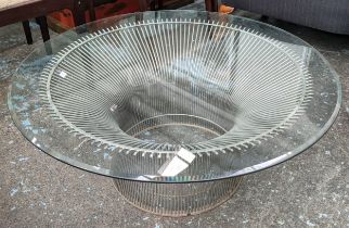 AFTER WARREN PLATNER LOW TABLE, 91cm diam. x 38cm H, bevelled glass top.