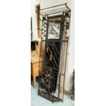 HALL STAND, 71.5cm x 195.5cm x 23.5cm, French Art Deco style wrought metal with mirror.