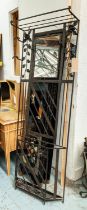 HALL STAND, 71.5cm x 195.5cm x 23.5cm, French Art Deco style wrought metal with mirror.