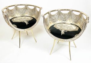 TUB CHAIRS, a pair, Italian neo-classical design in the manner of Gianni Versace, 71cm H x 69cm