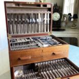 CUTLERY, by Mappin and Webb, a canteen of silver plate cutlery and flatware, twelve settings, approx