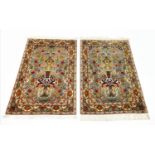 PART SILK TABRIZ RUGS, a pair, 151cm x 102cm. (2)