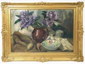 PLEUN BETIST (1894-1971), 'Still Life with Parks, Flowers and Delftware', oil on canvas, 60cm x