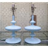 TABLE LAMPS, a pair, 42.5cm H, blue abstract design. (2)