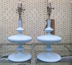 TABLE LAMPS, a pair, 42.5cm H, blue abstract design. (2)