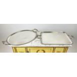 CHRISTOFLE TRAYS, two 'malmaison' oval with handles and another tray, both with anti-tarnish cloth