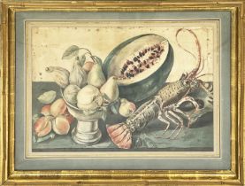 19TH CENTURY SCHOOL, 'Still Life with Lobster' watercolour, 40cm x 54cm, framed.