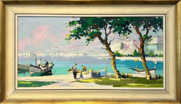 CECIL ROCHFORT D'OYLY JOHN (1906-1993) 'Villefranche', oil on canvas, 34cm x 70cm, framed.