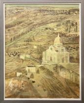 RICHARD BEER (1928-2017), 'Cortona, view with La Chiesa Santa Maria Nuova', oil on canvas, 92cm x