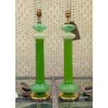 CENEDESE MURANO TABLE LAMPS, a pair, vintage, green opaline glass, 52.5cm H. (2)