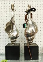 PAOLO MOSCHINO SILVER SHELL TABLE LAMPS, a pair, 52cm H. (2)