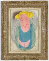 PABLO PICASSO, rare lithograph & pochoir, Woman in Hat, signed in the plate. 39cm x 27cm. Printed by