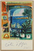 PABLO PICASSO, Cote D’Azur, original vintage lithographic travel poster, signed in the plate,