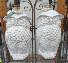 PAOLO MOSCHINO CERAMIC OWL TABLE LAMPS, a pair, 55cm H. (2)