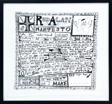 SIR GRAYSON PERRY, Handkerchief Artwork entitled, 'Red Alan Manifesto, digital print on a cotton