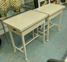 BERNHARDT SALON TABLES, a pair, with double end drawer to each, and lift up top to reveal storage,