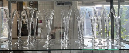 CHAMPAGNE FLUTES, fourteen, cut glass. (14)