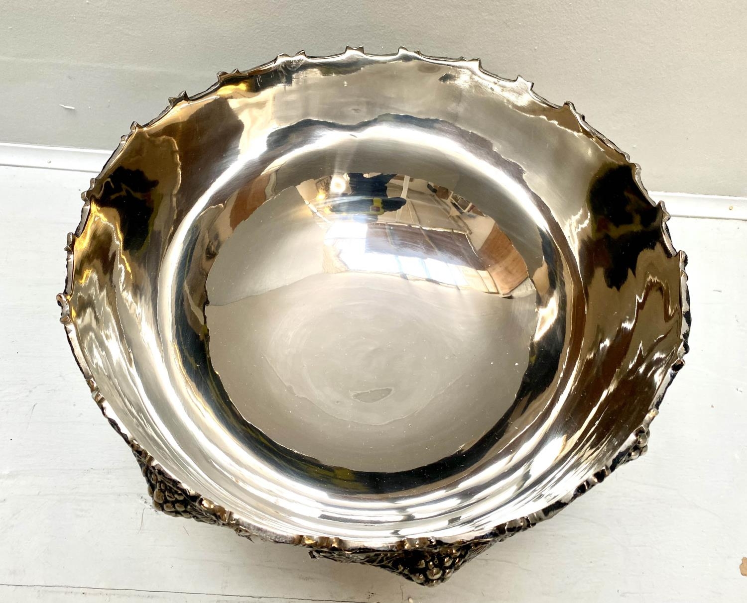 CHAMPAGNE BATH, 25cm H x 37cm diam., polished metal, with grape vine detail. - Image 5 of 7