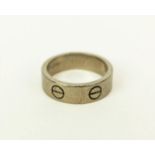 A CARTIER 18CT WHITE GOLD LOVE RING, inscribed '1996', ring size 'M', 8.08 grams, complete with