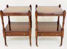 LAMP TABLES, a pair, George III design figured mahogany each with slide and undertier drawer, 45cm W