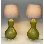 JULIAN CHICHESTER 'TASSIA' TABLE LAMPS, a pair, green glass with shades, 87cm H. (2)