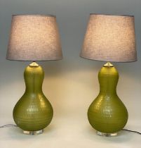 JULIAN CHICHESTER 'TASSIA' TABLE LAMPS, a pair, green glass with shades, 87cm H. (2)