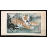 ZHAO KEI (China, early/mid 20th century), 'Tiger', watercolour, 60cm x 110cm, signed with symbols,