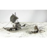 SILVER DUTCH SAIL BOATS, miniature, two, junks intricately worked. (2) Approx 18 Oz.