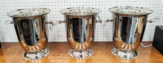 CHAMPAGNE BUCKETS, a set of three, 24cm H x 24cm diam., each stamped Louis Roederer. (3)