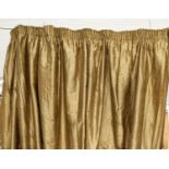 CURTAINS, a set of six, in gold silk with cream lining, comprising one pair with a gathered length