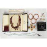 A COLLECTION OF JEWELLERY, including a rice pearl necklace and earring set, including a matching