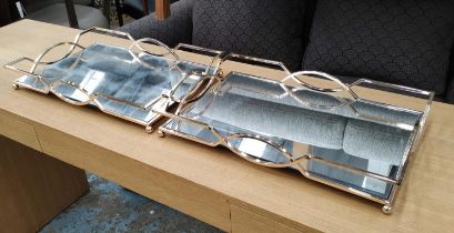 COCKTAIL TRAYS, a pair, 1950's Italian style, gilt metal and mirror, 45cm x 30cm x 6.5cm. (2)