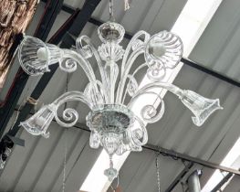 MURANO GLASS CHANDELIER, five branches, knapped stems, finials, 70cm H , complete with spare