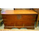 TRUNK, 62cm H x 117cm W x 63cm D, 19th century Anglo Indian teak & brass bound with fitted