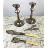 SILVER CANDLESTICKS, Arts and Crafts, Hardy Bros Ltd, London 1910, 20cm H, along with a pair of